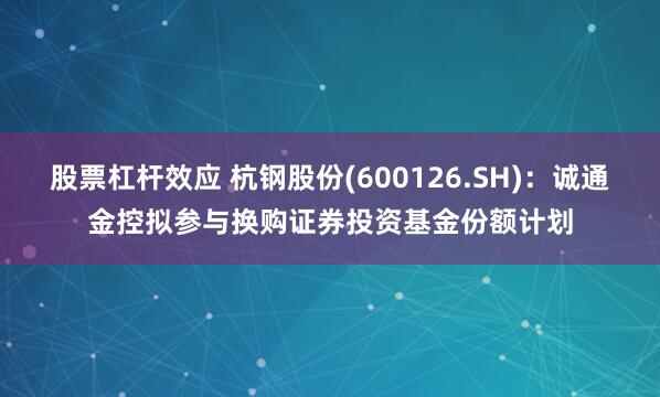 股票杠杆效应 杭钢股份(600126.SH)：诚通金控拟参与换购证券投资基金份额计划