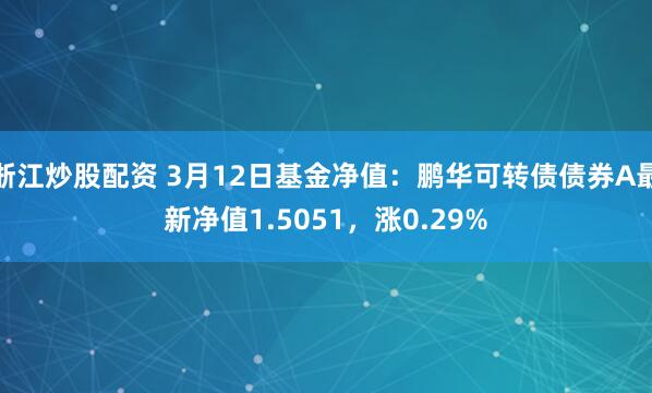 浙江炒股配资 3月12日基金净值：鹏华可转债债券A最新净值1.5051，涨0.29%